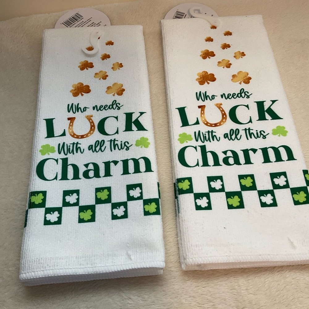 St. Patrick's Day Kitchen Towels - White and Green - Picture 4 of 4